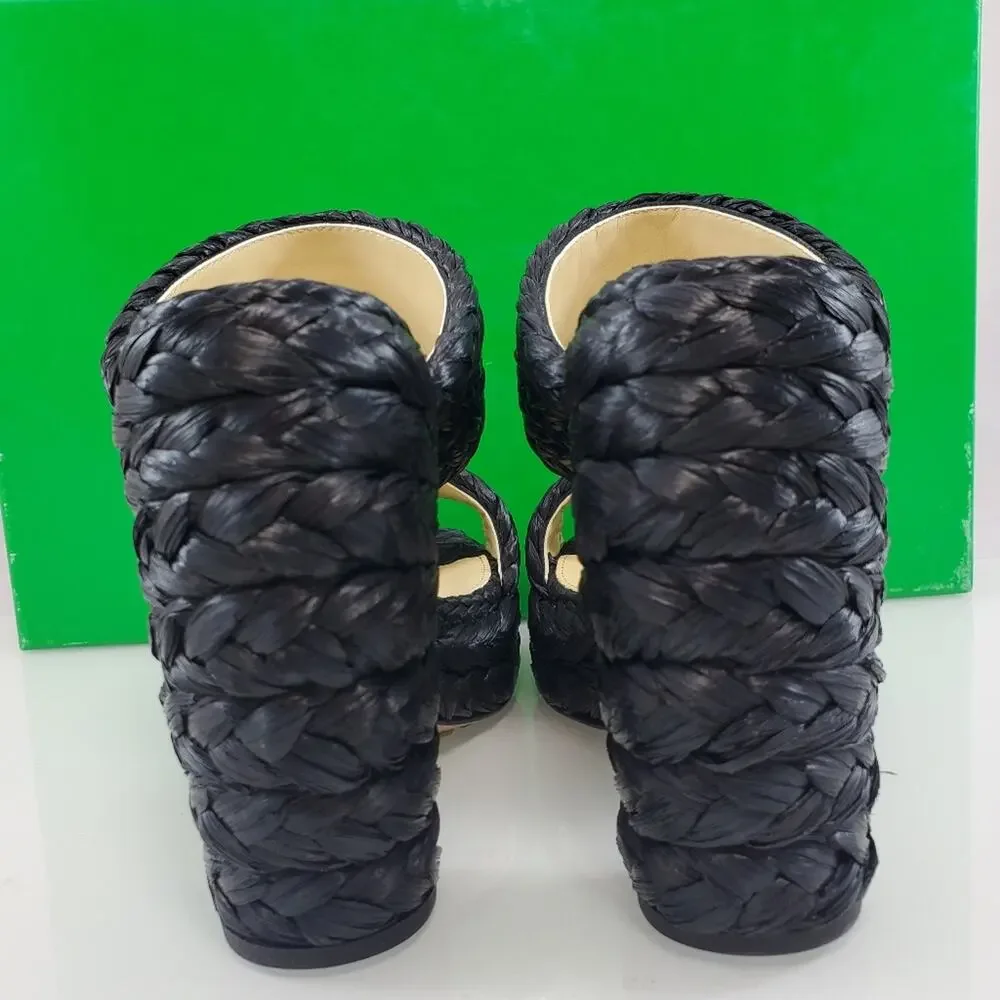 NEW$1,550 Bottega Veneta Trinity Braided Raffia Two-Band Platform Sandals Sz 10